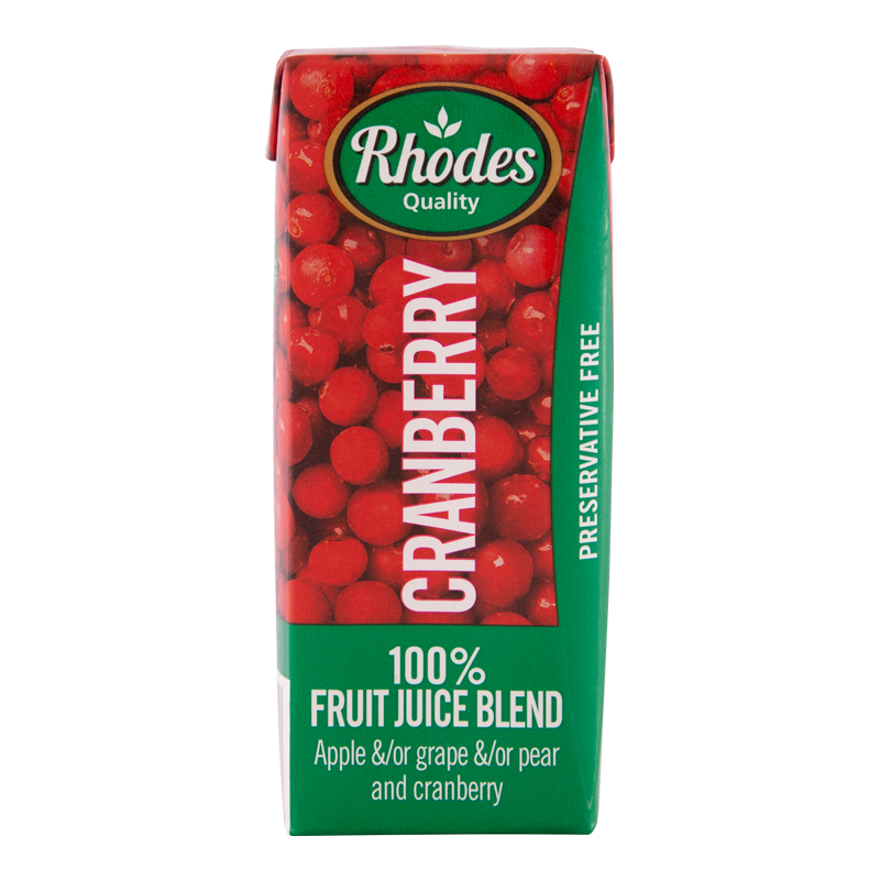 RHODES 100% Fruit Juice - Cranberry 200ml x 24