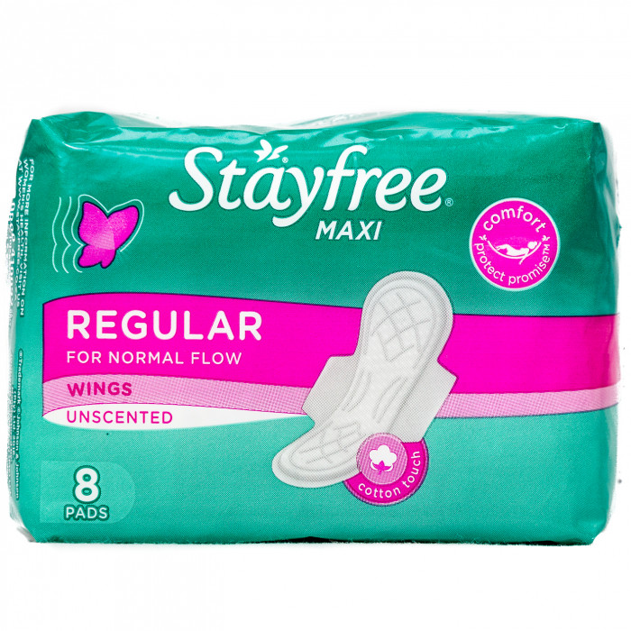 STAYFREE Thick Regular Unscented Maxi Pads With Wings 8's x 36