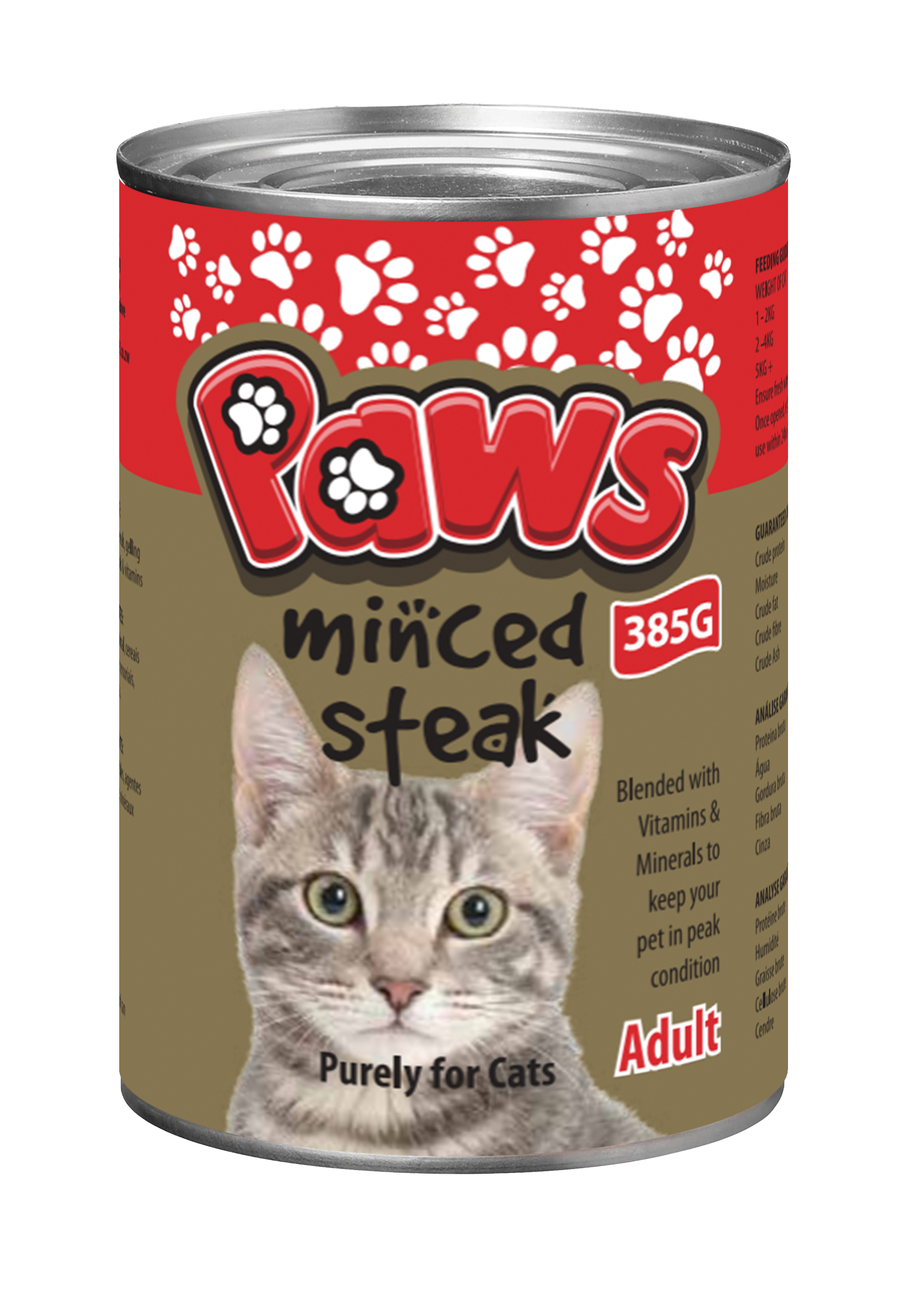 PAWS Cat Food Tin - Minced Steak 385g x 12