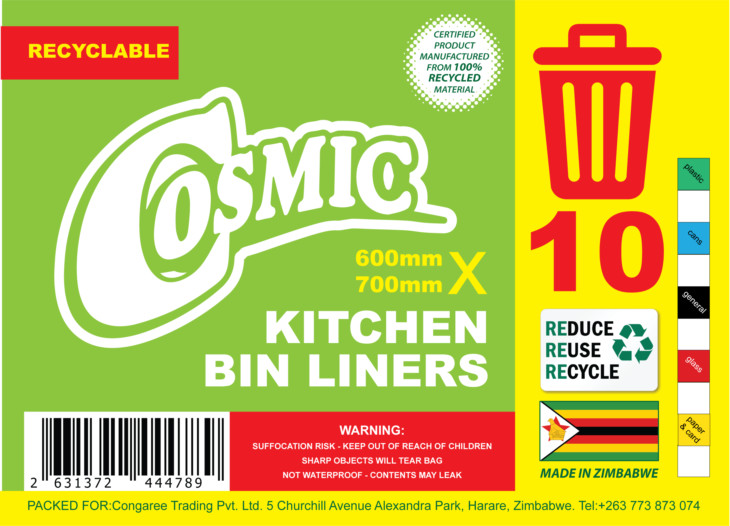 COSMIC Bin Liners Kitchen 600mm x 700mm x 10's