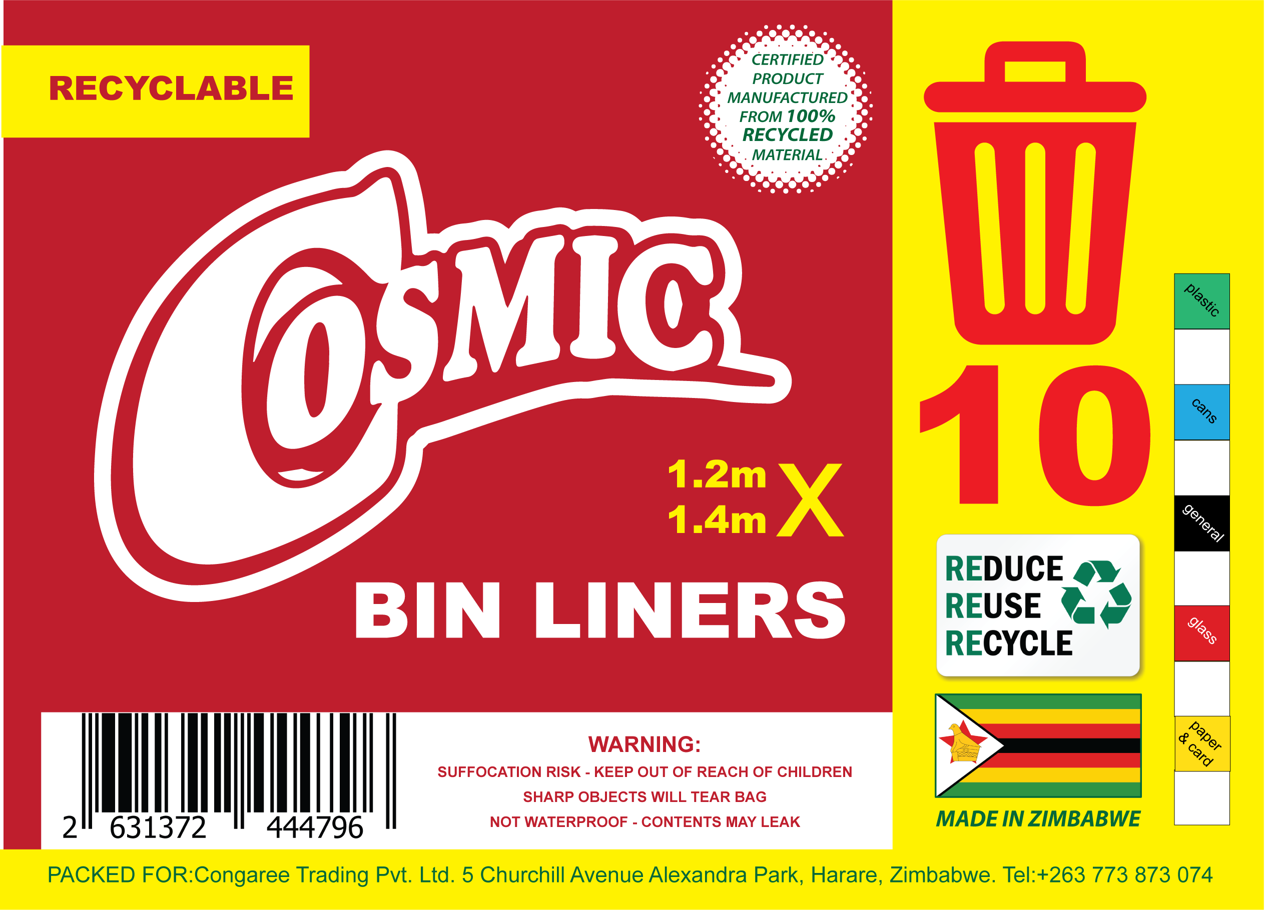 COSMIC Bin Liners 1.4m x 1.2m x 10's